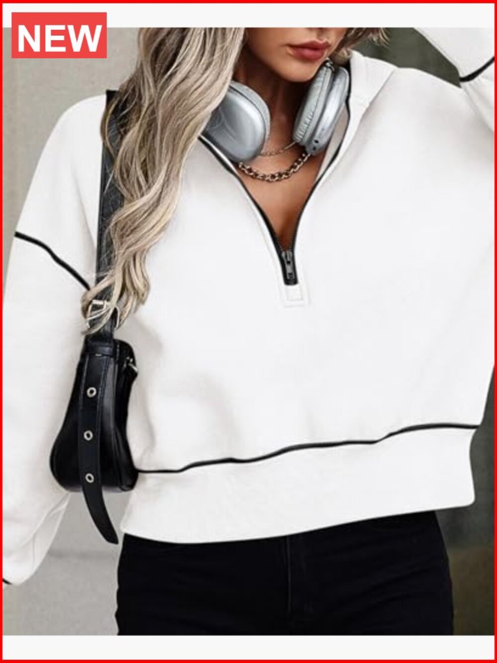 Half Zip Cropped Hoodie Pullover with Fleece Lining - Picture 6 of 7